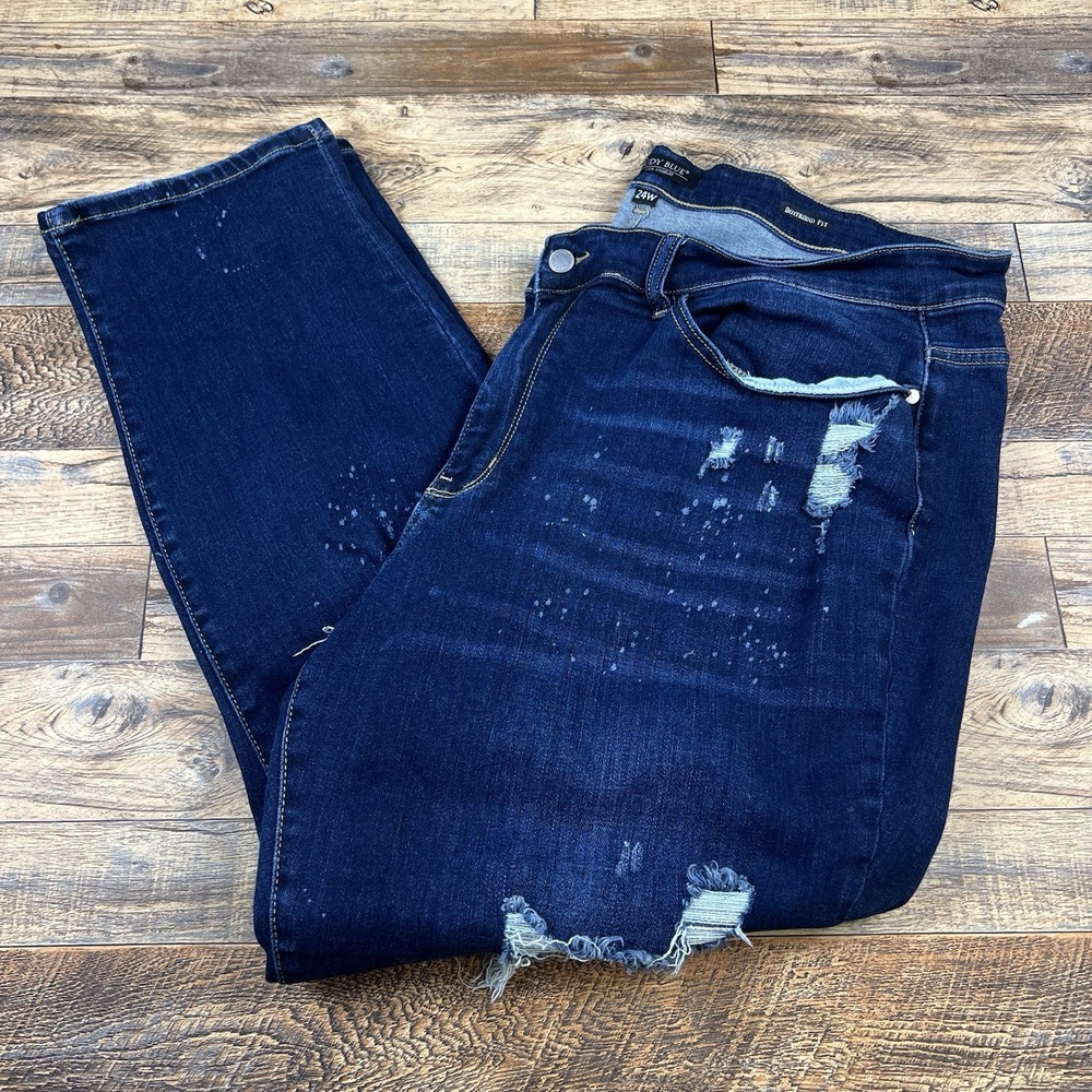 Judy Blue Womens Jeans Boyfriend Fit Distressed Dark Wash Splatter Size 24W